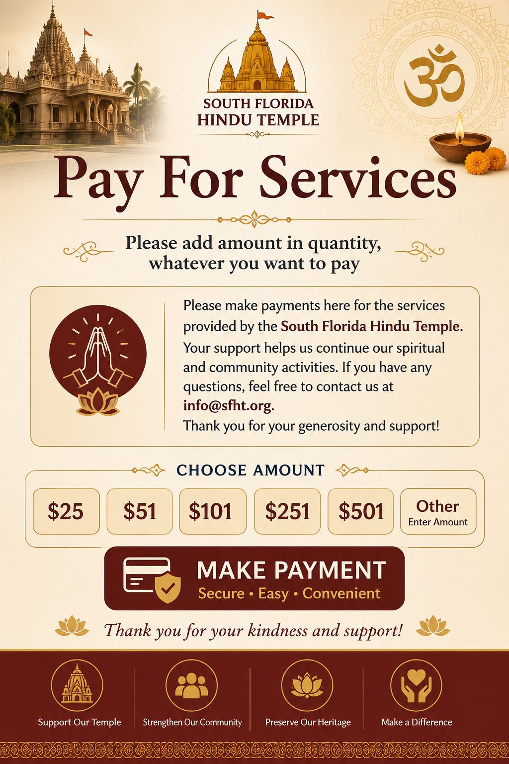 Pay For Services (add amount in quantity)